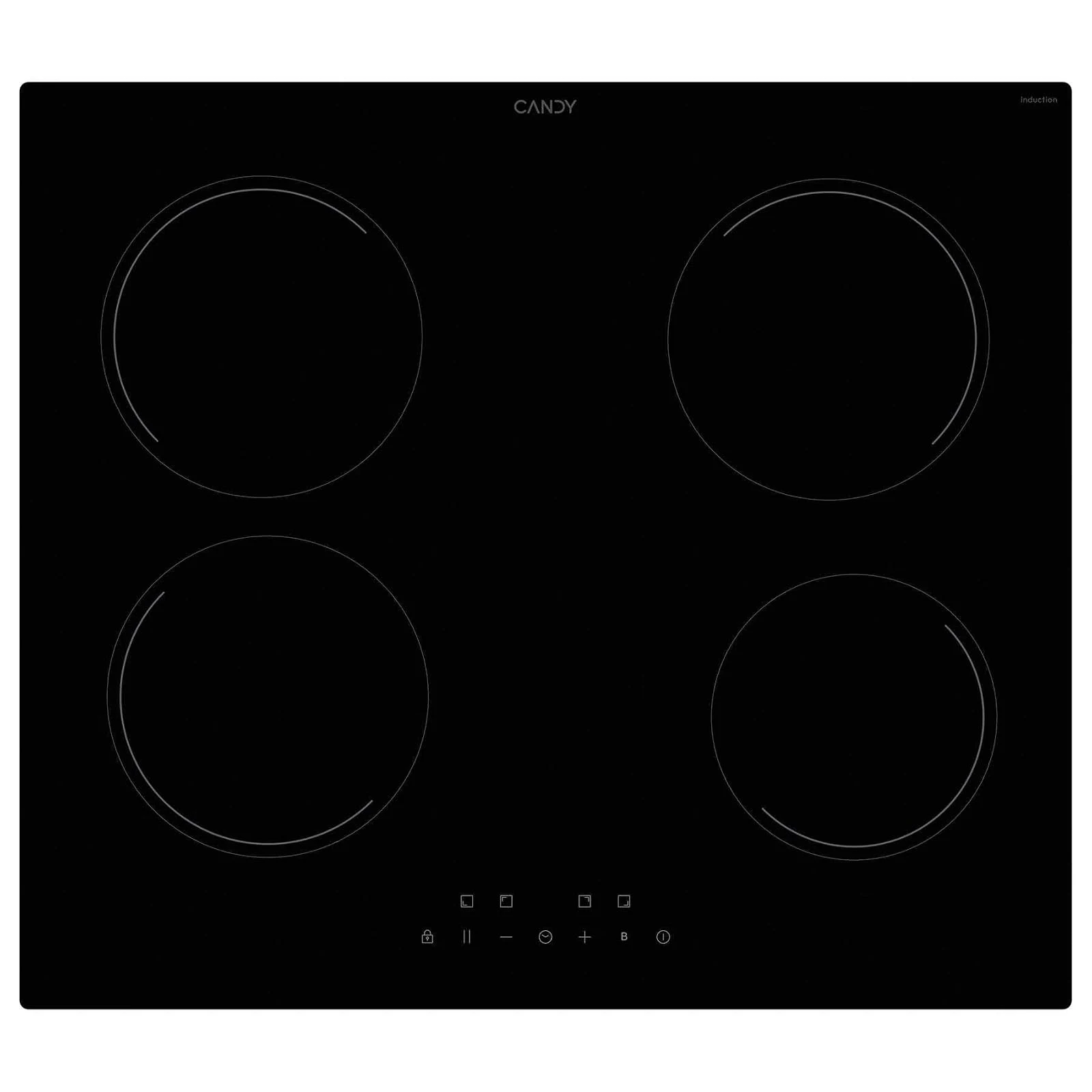 Candy Piano cottura radiante 400 CII647CCAR Cook - Piano cottura a induzione, 4 zone, 60 cm, controllo centrale, 9 livelli di potenza + booster, timer, funzione pausa, blocco bambini, Easy Clip, 7200 W