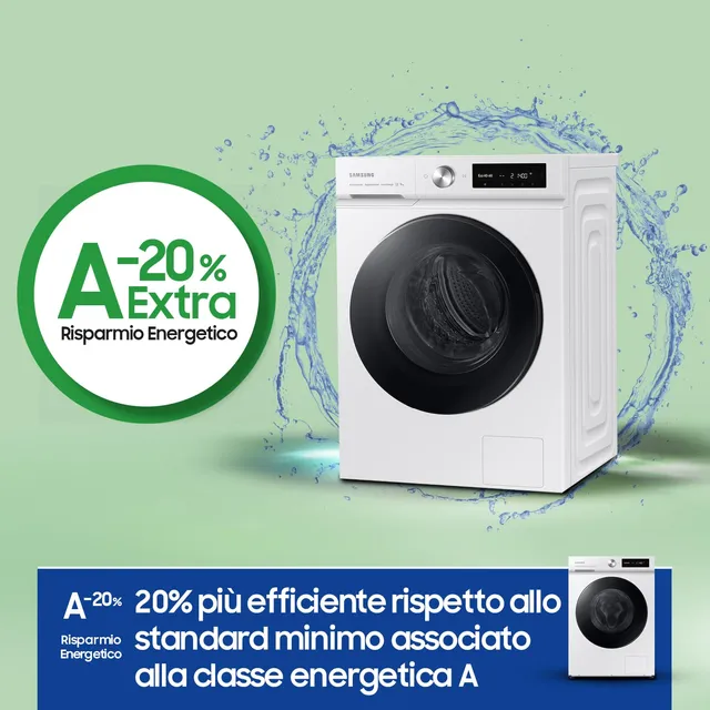 Samsung Lavatrice incasso WW90DB7U34GWU3 BESPOKE AI Lavatrice 9 kg, 1400 Giri, Classe A, AI Ecobubbl
