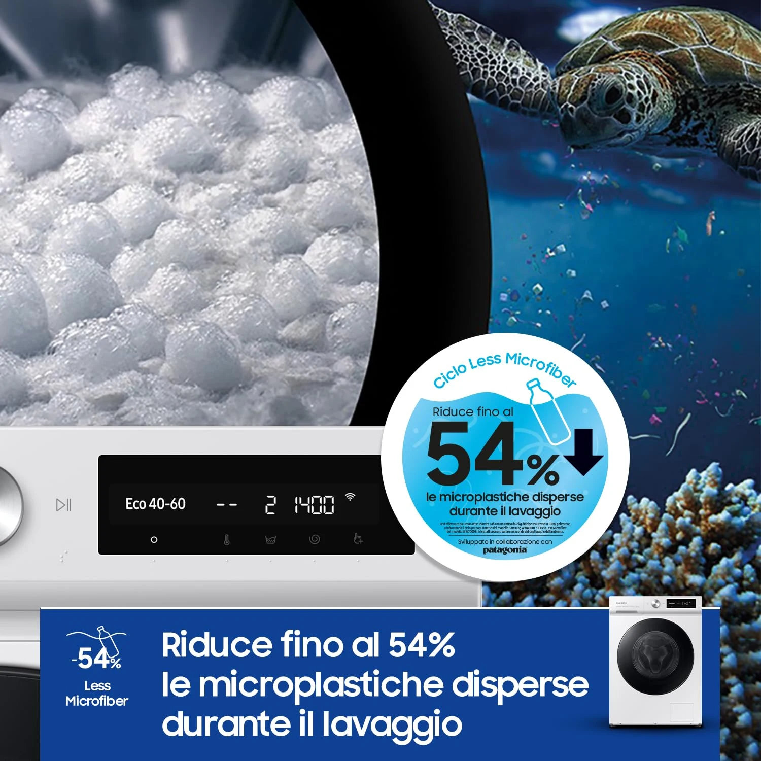 Samsung Lavatrice incasso WW90DB7U34GWU3 BESPOKE AI Lavatrice 9 kg, 1400 Giri, Classe A, AI Ecobubbl