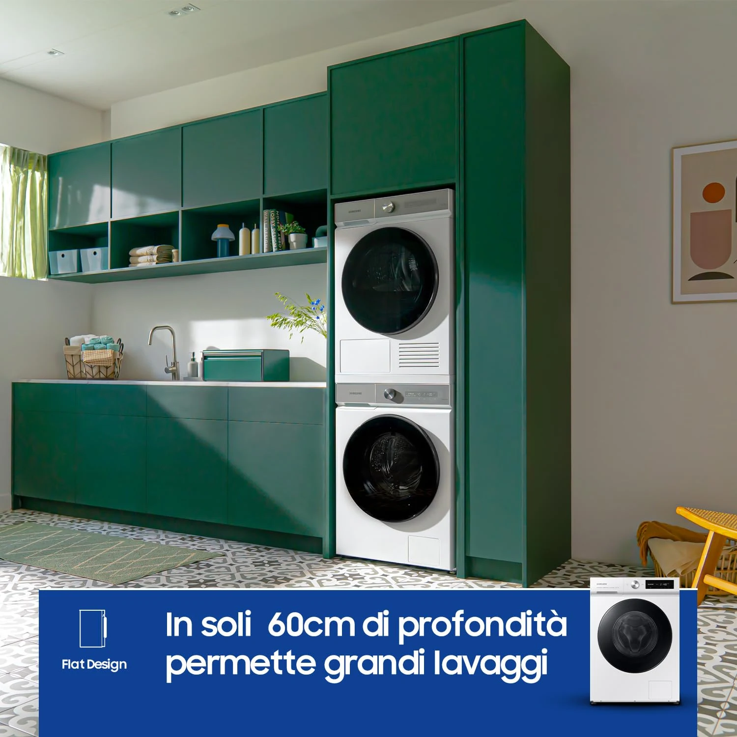 Samsung Lavatrice incasso WW90DB7U34GWU3 BESPOKE AI Lavatrice 9 kg, 1400 Giri, Classe A, AI Ecobubbl